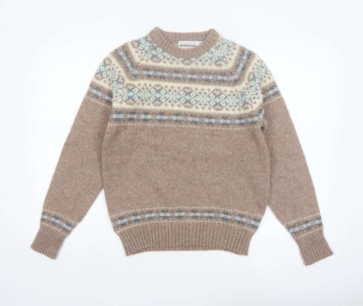 McGregor Men's Beige Wool Fair Isle Pullover Jumper Size S