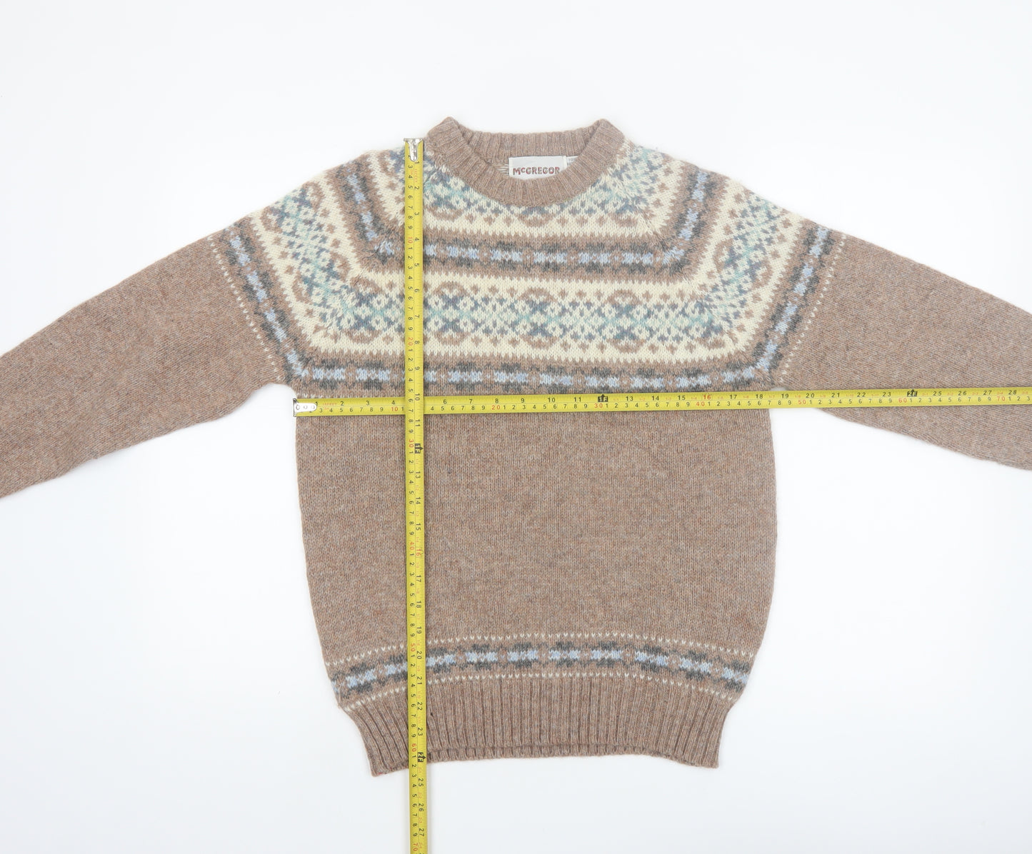 McGregor Men's Beige Wool Fair Isle Pullover Jumper Size S