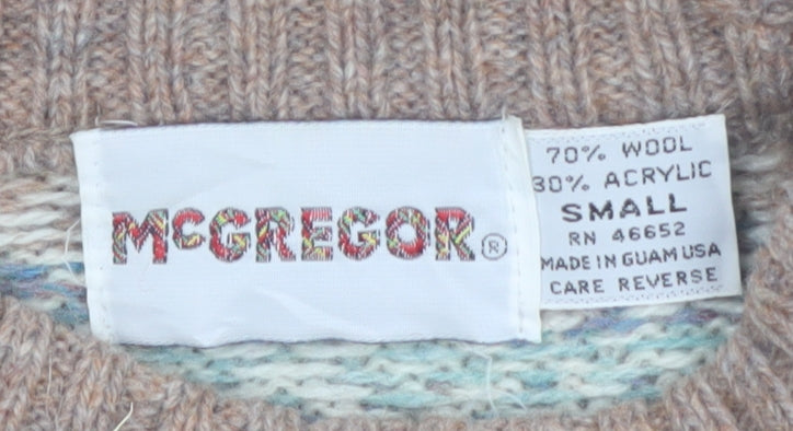 McGregor Men's Beige Wool Fair Isle Pullover Jumper Size S