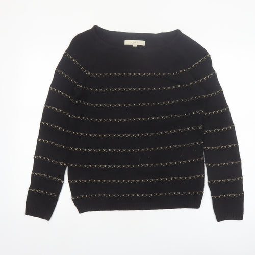 Ann Taylor Loft Women's Black Petite Medium Striped Pullover Jumper