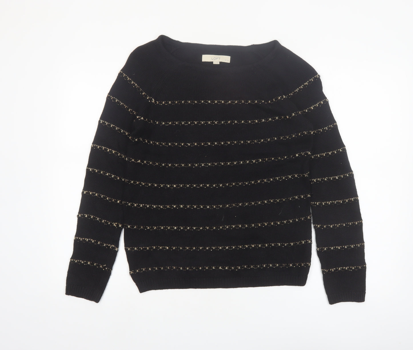 Ann Taylor Loft Women's Black Petite Medium Striped Pullover Jumper