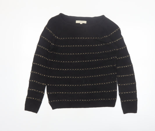 Ann Taylor Loft Women's Black Petite Medium Striped Pullover Jumper