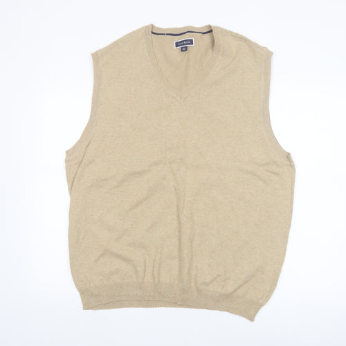 Club Room Men's Beige XL Sleeveless V-Neck Cotton Knit Jumper Vest