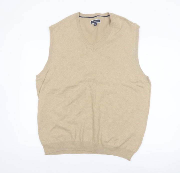 Club Room Men's Beige XL Sleeveless V-Neck Cotton Knit Jumper Vest