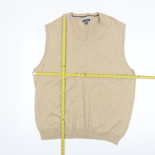 Club Room Men's Beige XL Sleeveless V-Neck Cotton Knit Jumper Vest