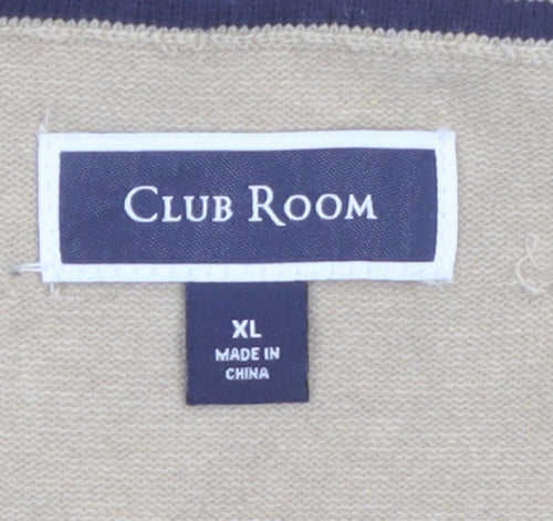 Club Room Men's Beige XL Sleeveless V-Neck Cotton Knit Jumper Vest