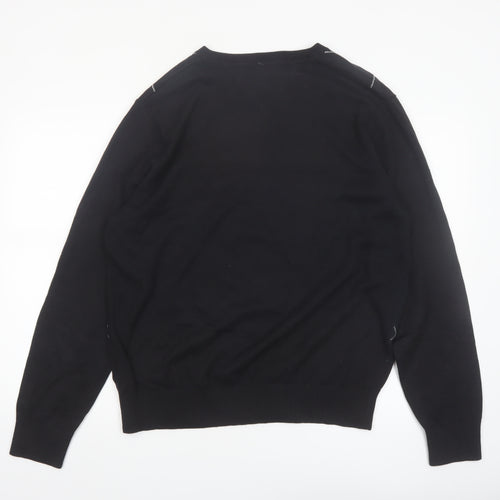 Tommy Hilfiger Men's Black Argyle V-Neck Cotton Jumper Size L