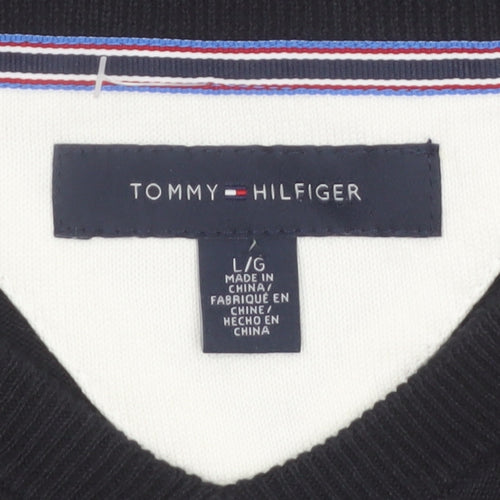 Tommy Hilfiger Men's Black Argyle V-Neck Cotton Jumper Size L