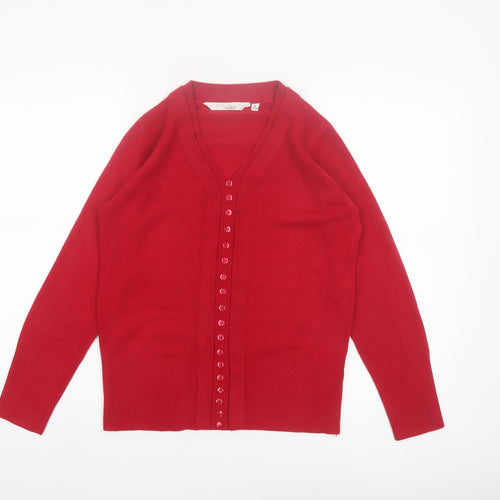 EWM Women Red Acrylic V-Neck Button Cardigan Size 10-12