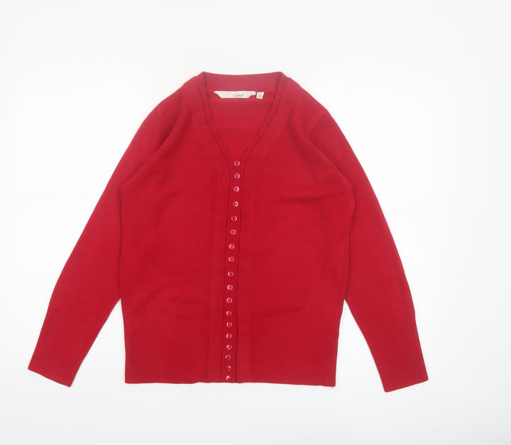 EWM Women Red Acrylic V-Neck Button Cardigan Size 10-12