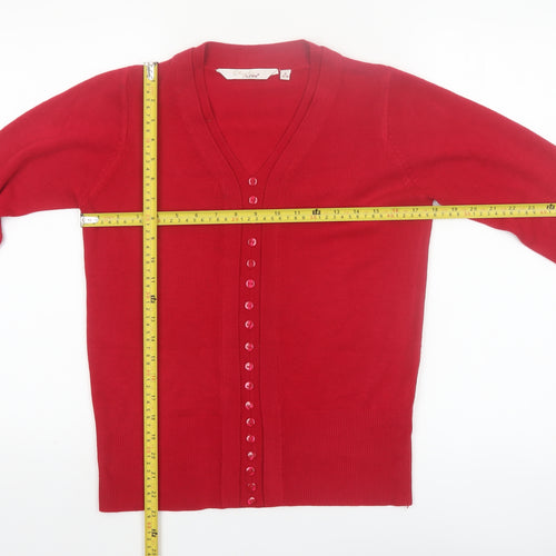 EWM Women Red Acrylic V-Neck Button Cardigan Size 10-12