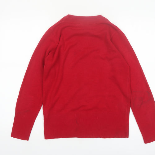 EWM Women Red Acrylic V-Neck Button Cardigan Size 10-12