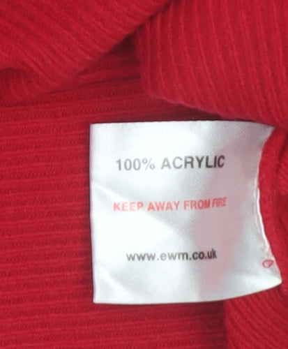 EWM Women Red Acrylic V-Neck Button Cardigan Size 10-12