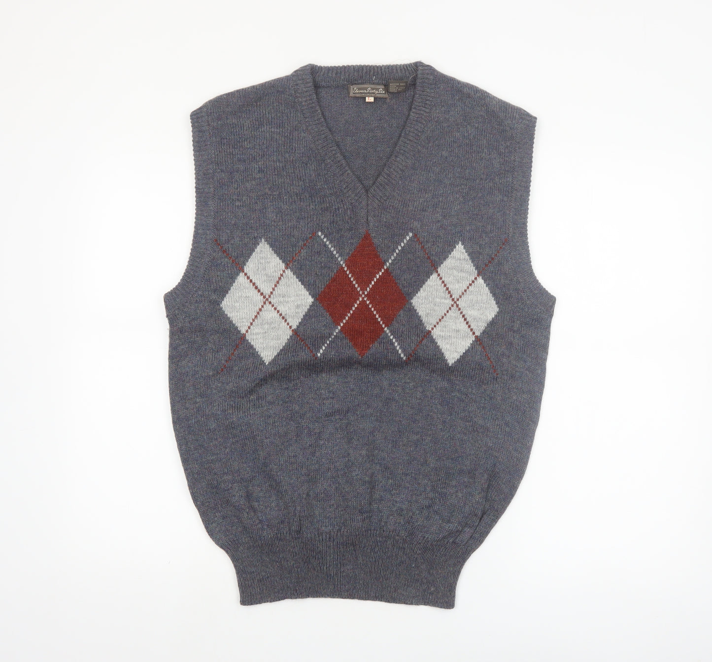 Eleven Sixty Six Men's Grey Argyle Wool Blend Sleeveless Vest L