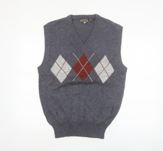 Eleven Sixty Six Men's Grey Argyle Wool Blend Sleeveless Vest L