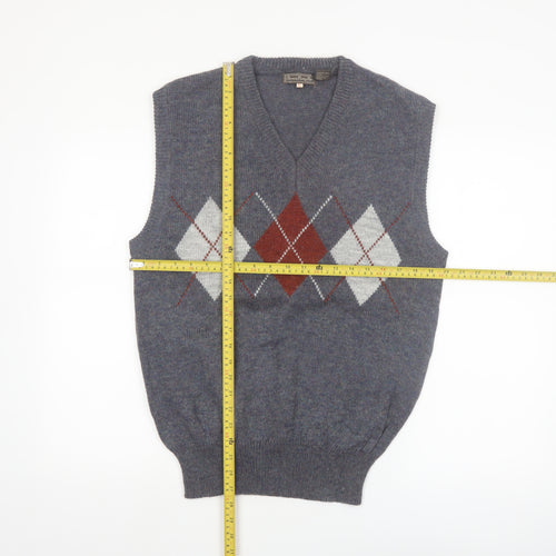 Eleven Sixty Six Men's Grey Argyle Wool Blend Sleeveless Vest L