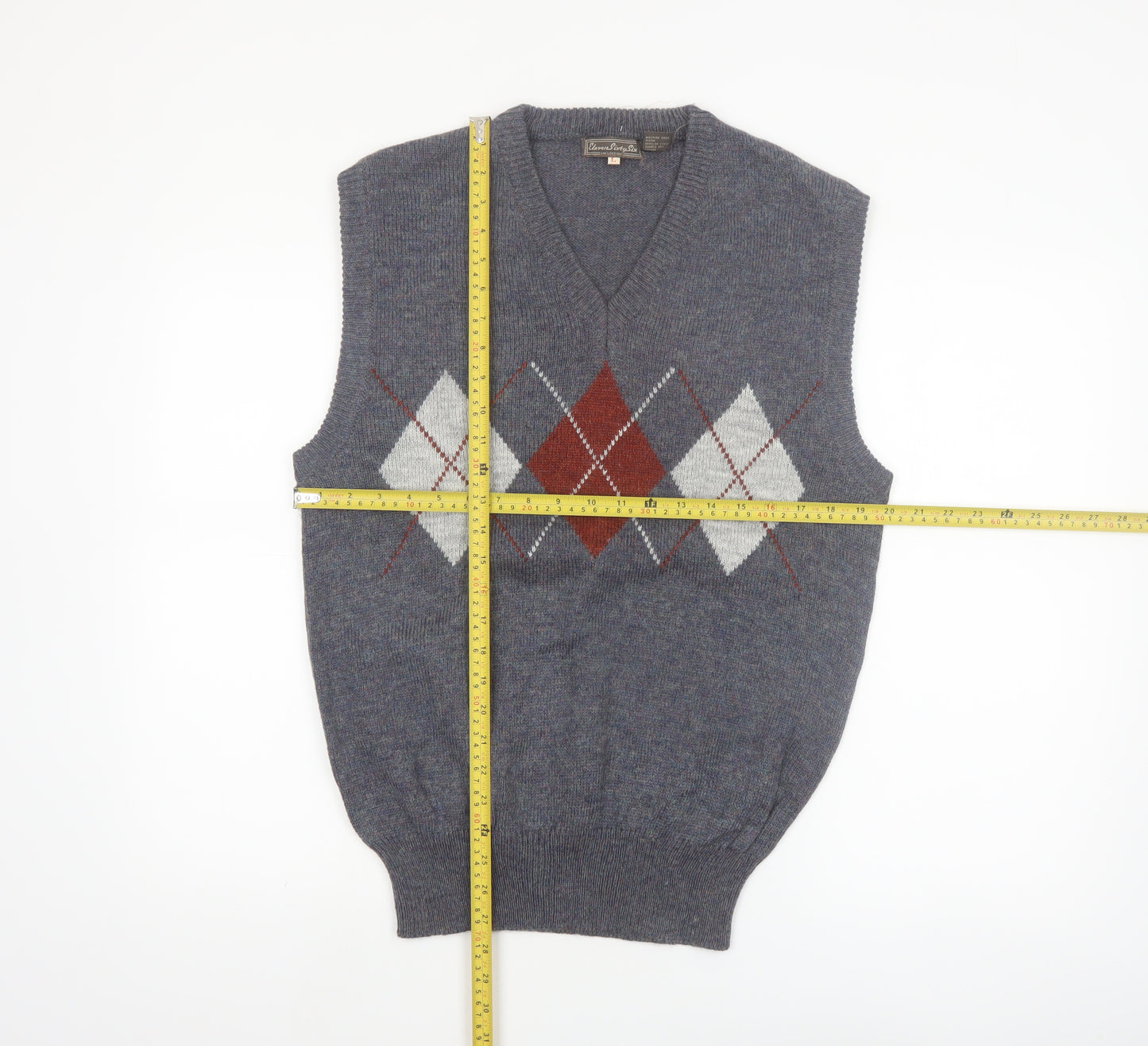 Eleven Sixty Six Men's Grey Argyle Wool Blend Sleeveless Vest L