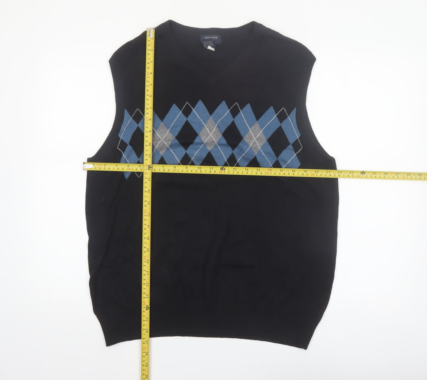Dockers Men’s Black Argyle Cotton Knit Sleeveless Vest L