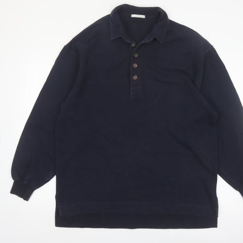 Marks and Spencer Men's Navy Long Sleeve Cotton Polo Shirt Medium
