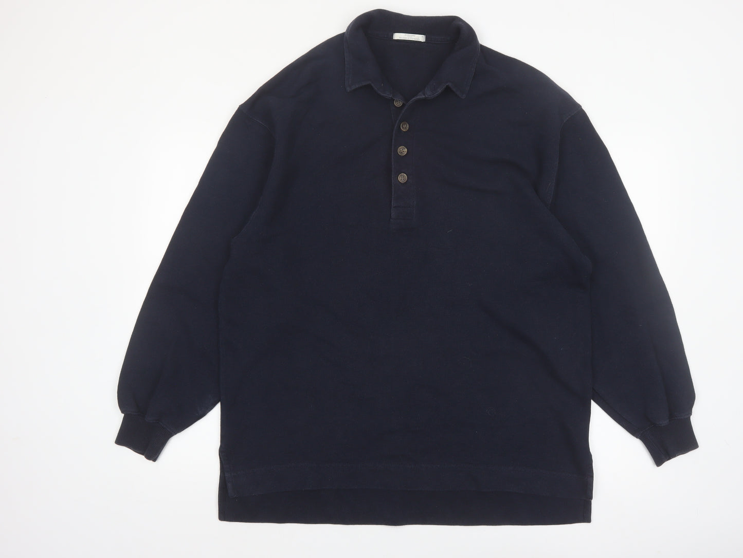 Marks and Spencer Men's Navy Long Sleeve Cotton Polo Shirt Medium