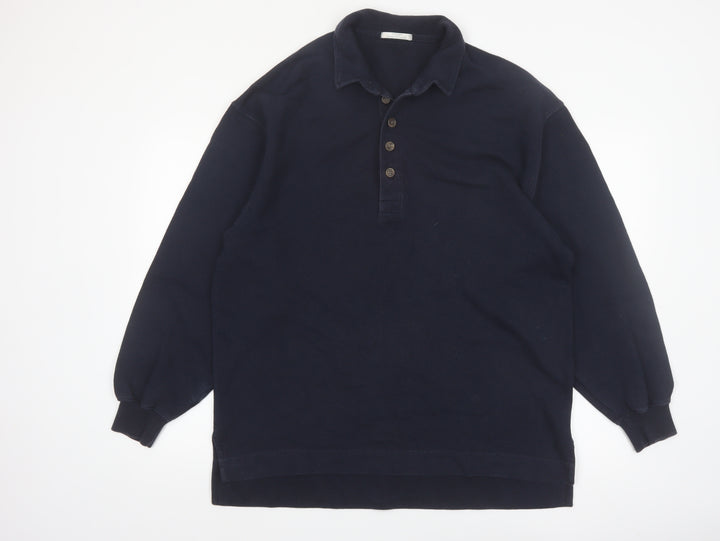 Marks and Spencer Men's Navy Long Sleeve Cotton Polo Shirt Medium
