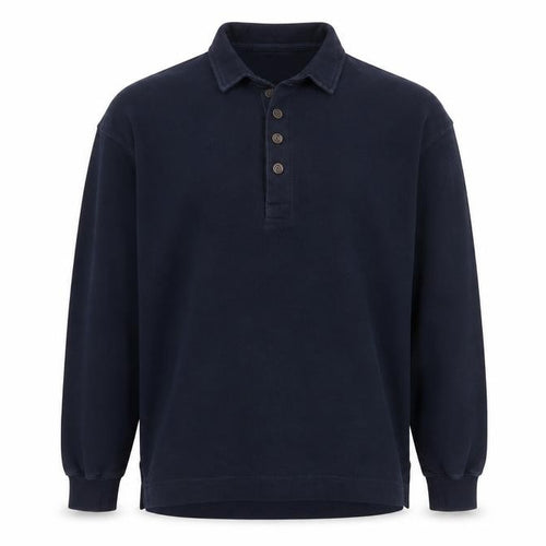 Marks and Spencer Men's Navy Long Sleeve Cotton Polo Shirt Medium