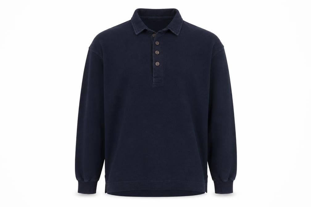 Marks and Spencer Men's Navy Long Sleeve Cotton Polo Shirt Medium