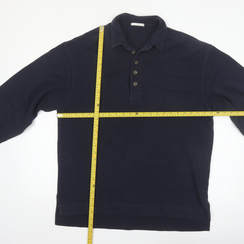 Marks and Spencer Men's Navy Long Sleeve Cotton Polo Shirt Medium