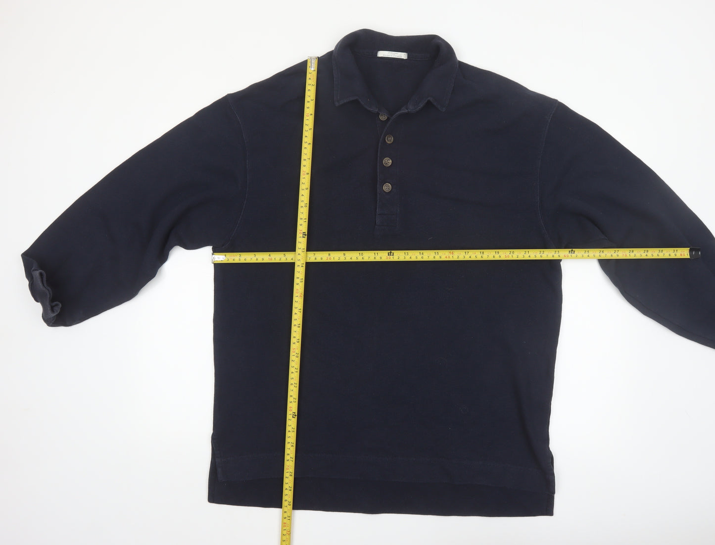 Marks and Spencer Men's Navy Long Sleeve Cotton Polo Shirt Medium
