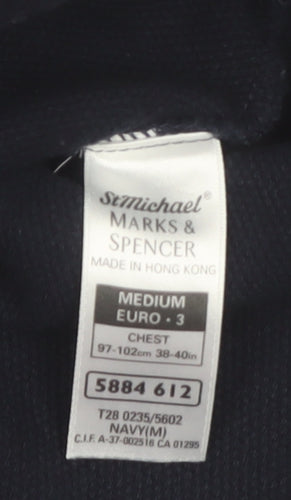 Marks and Spencer Men's Navy Long Sleeve Cotton Polo Shirt Medium
