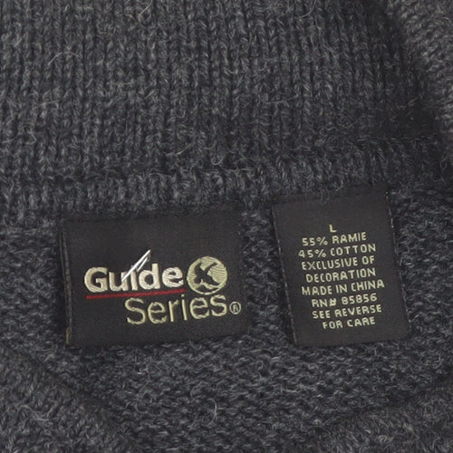 Guide Series Women Grey Red Full Zip Snowflake Cardigan L Winter Knit