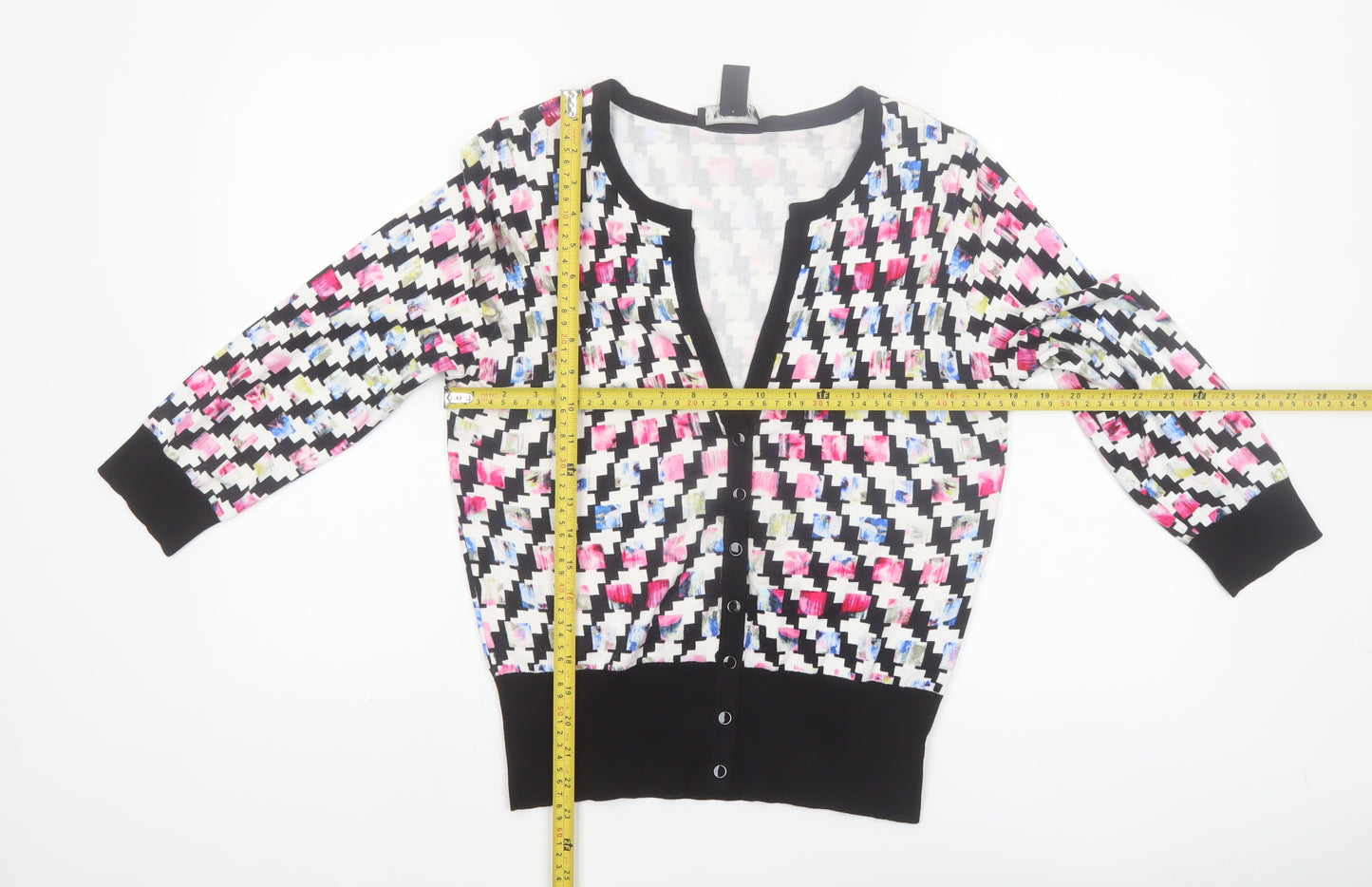 White House Black Market Women’s Multicoloured L Geometric V-Neck Cardigan