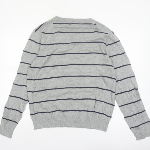 IZOD Men's Grey Striped Cotton V-Neck Jumper Size M