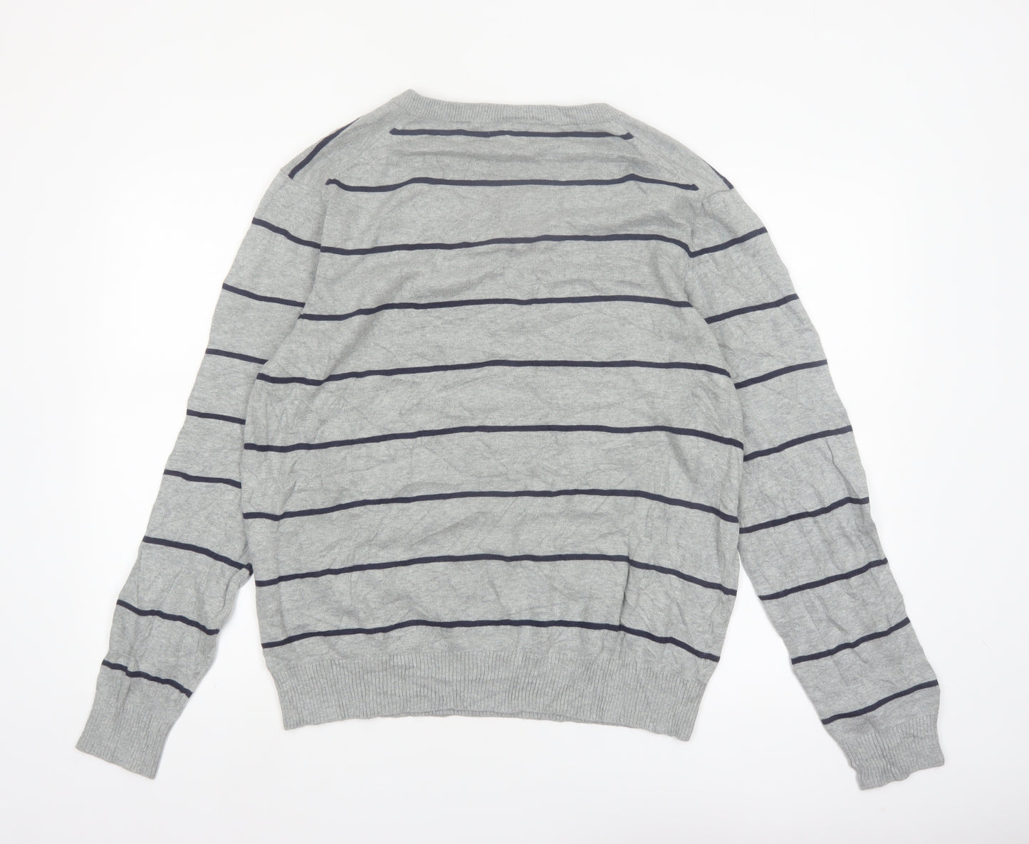 IZOD Men's Grey Striped Cotton V-Neck Jumper Size M
