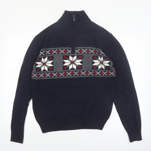 Weatherproof Men’s Blue Fair Isle 1/4 Zip Cotton Jumper Size S