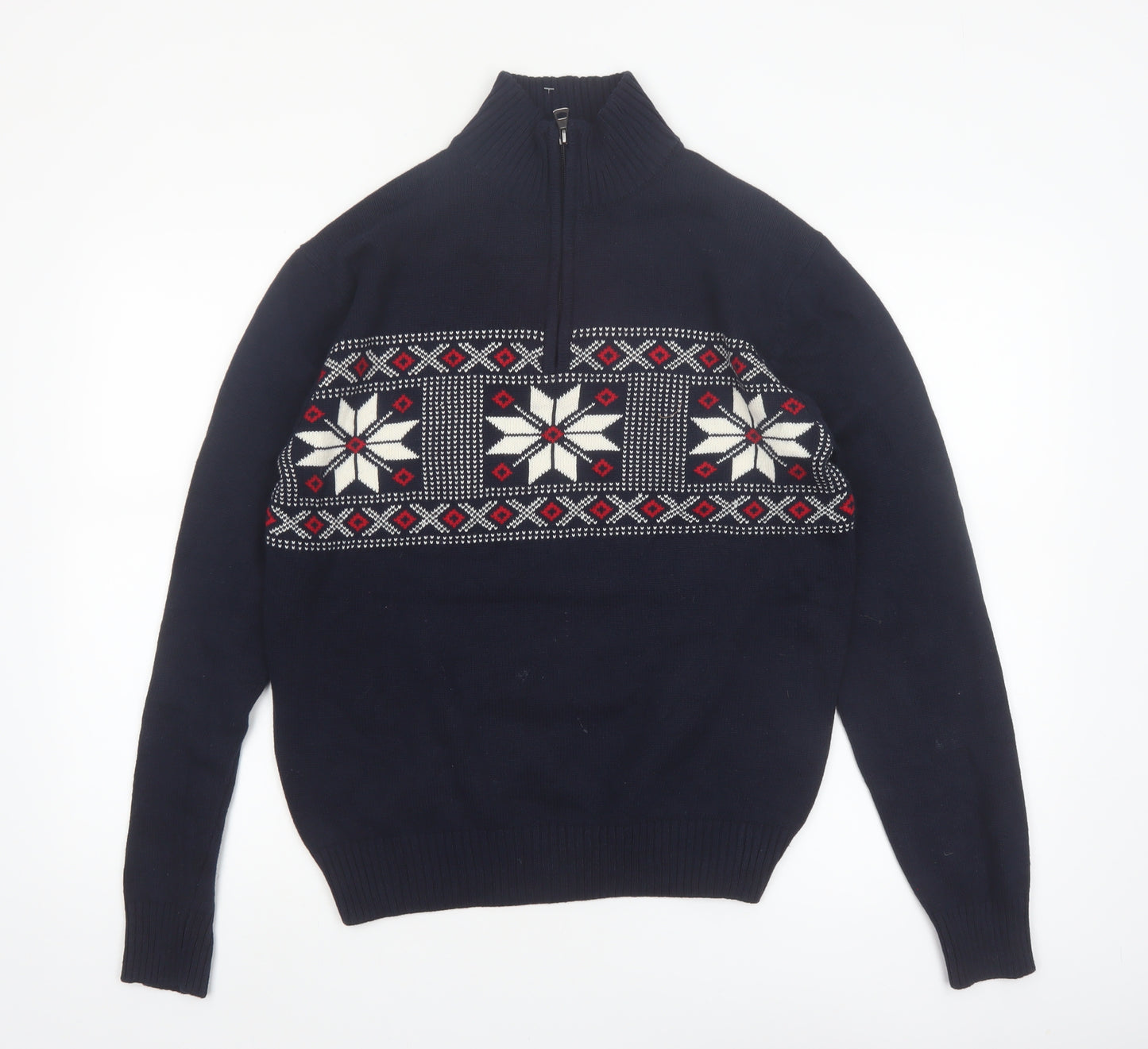 Weatherproof Men’s Blue Fair Isle 1/4 Zip Cotton Jumper Size S