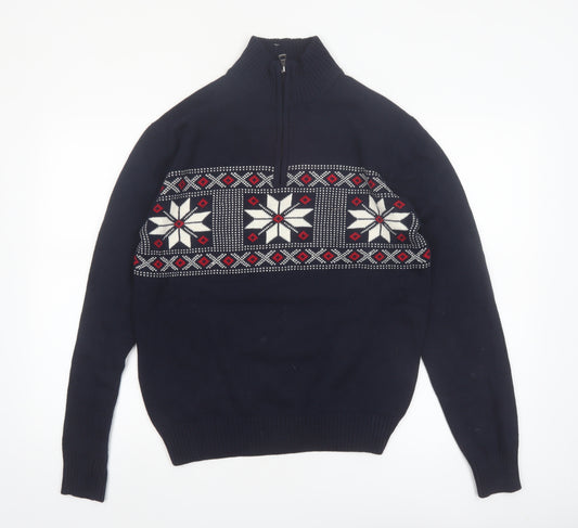 Weatherproof Men’s Blue Fair Isle 1/4 Zip Cotton Jumper Size S