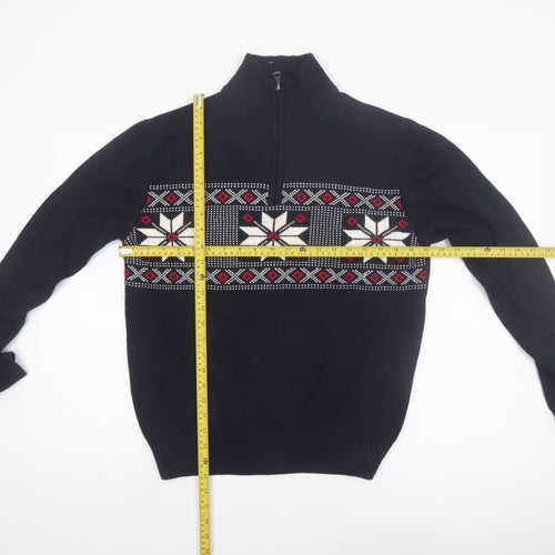 Weatherproof Men’s Blue Fair Isle 1/4 Zip Cotton Jumper Size S