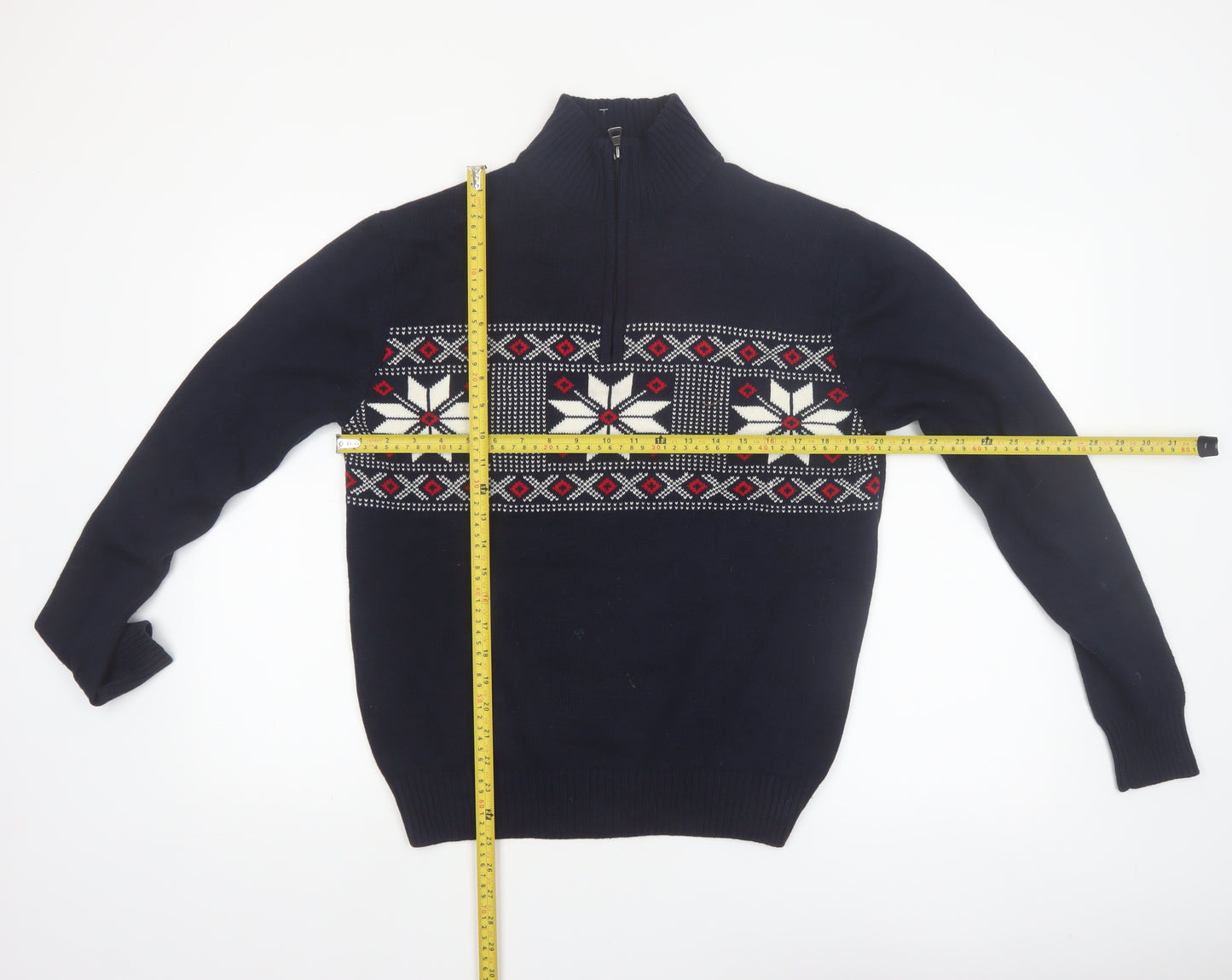 Weatherproof Men’s Blue Fair Isle 1/4 Zip Cotton Jumper Size S