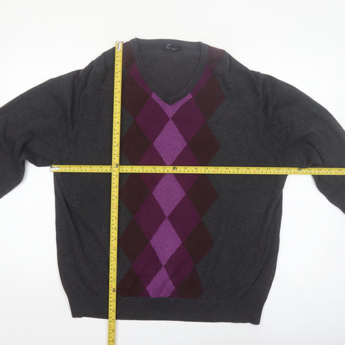Van Heusen Men’s Grey Argyle V-Neck Cotton Jumper XL