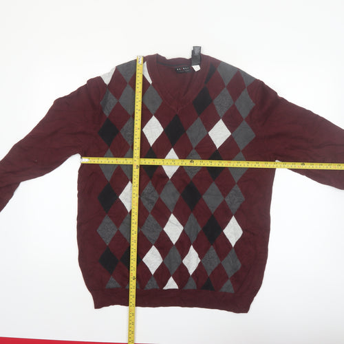 Axcess Men Red Argyle V-Neck Cotton Pullover Jumper M