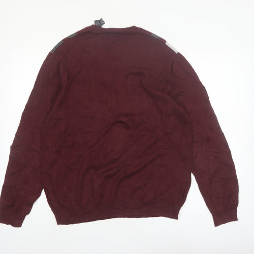 Axcess Men Red Argyle V-Neck Cotton Pullover Jumper M