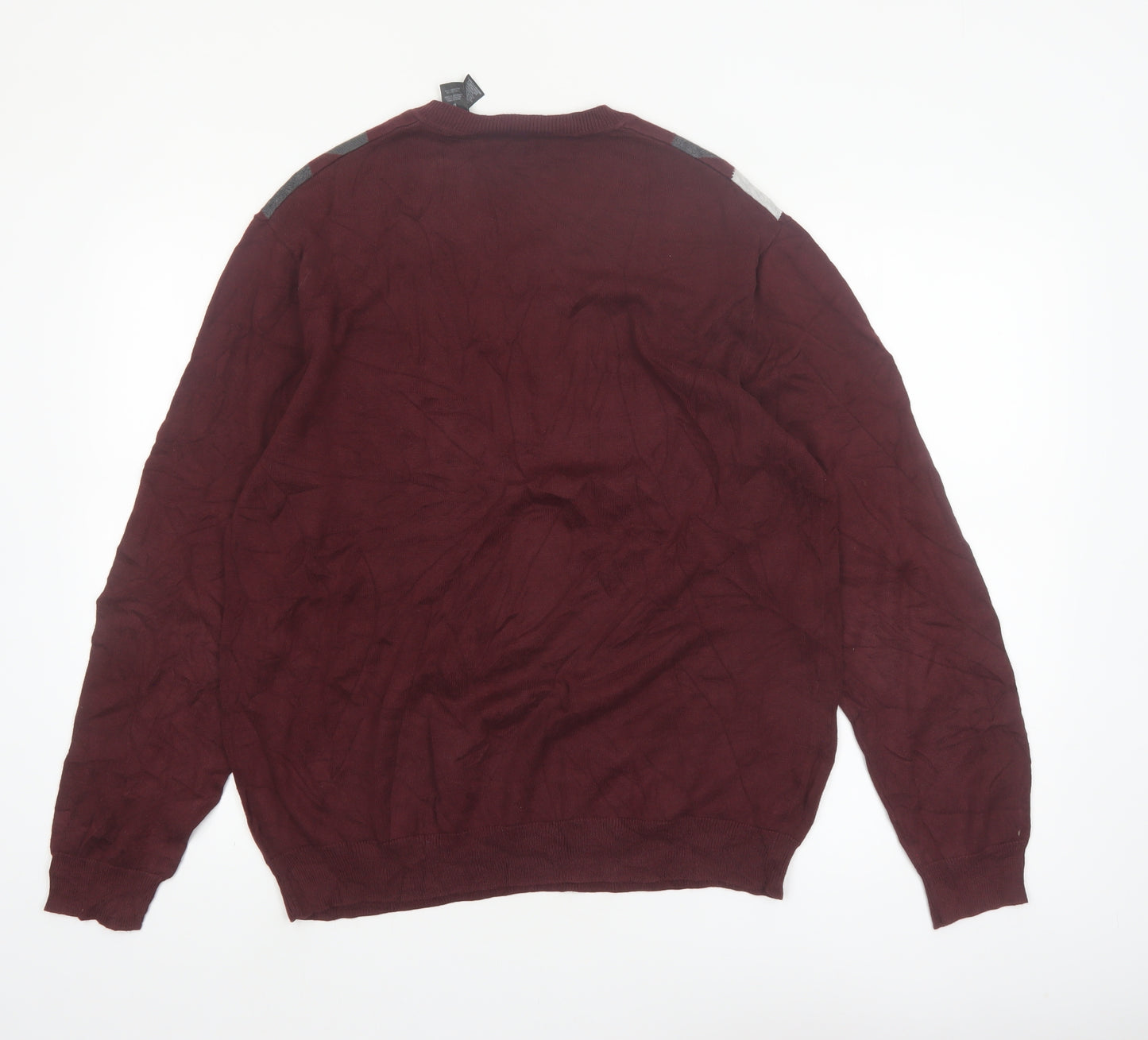 Axcess Men Red Argyle V-Neck Cotton Pullover Jumper M