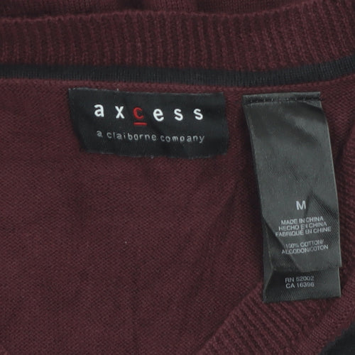 Axcess Men Red Argyle V-Neck Cotton Pullover Jumper M