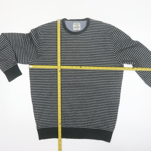 Wrangler Men's Grey Striped Cotton Blend Crew Neck Jumper L
