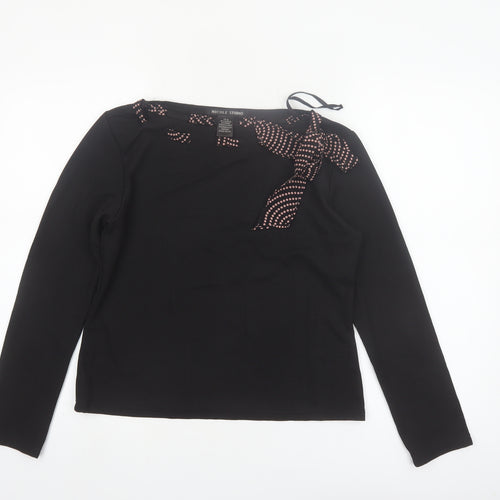 Nicole Studio Women's Black Long Sleeve Bow Detail Blouse Size 10