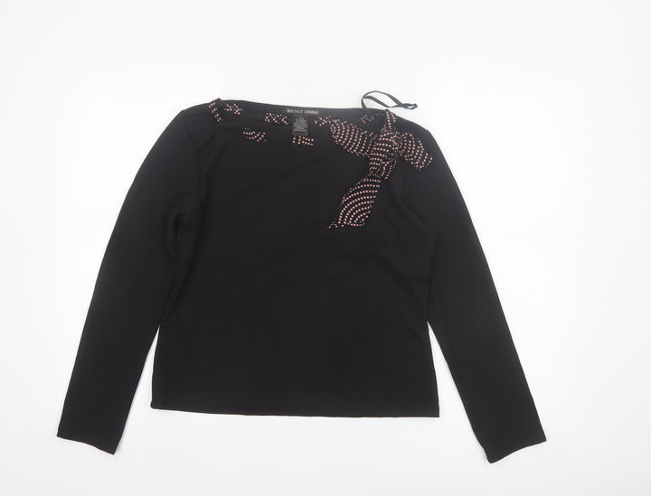 Nicole Studio Women's Black Long Sleeve Bow Detail Blouse Size 10