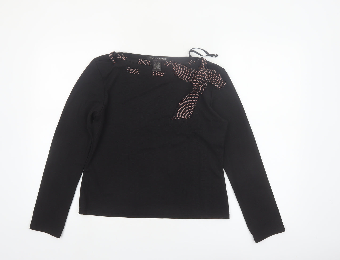 Nicole Studio Women's Black Long Sleeve Bow Detail Blouse Size 10