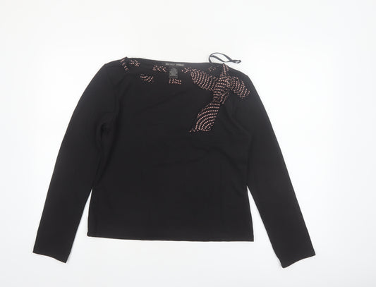 Nicole Studio Women's Black Long Sleeve Bow Detail Blouse Size 10
