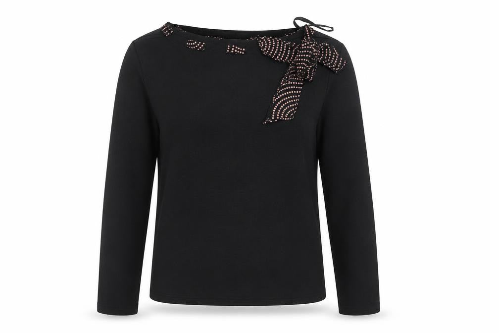 Front view of Nicole Studio Women's Black Long Sleeve Bow Detail Blouse, size 10